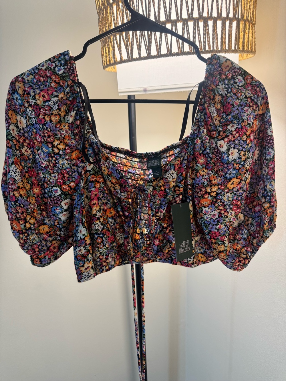 wild fable Multicolor Floral Smocked Puff-Sleeve Crop Top